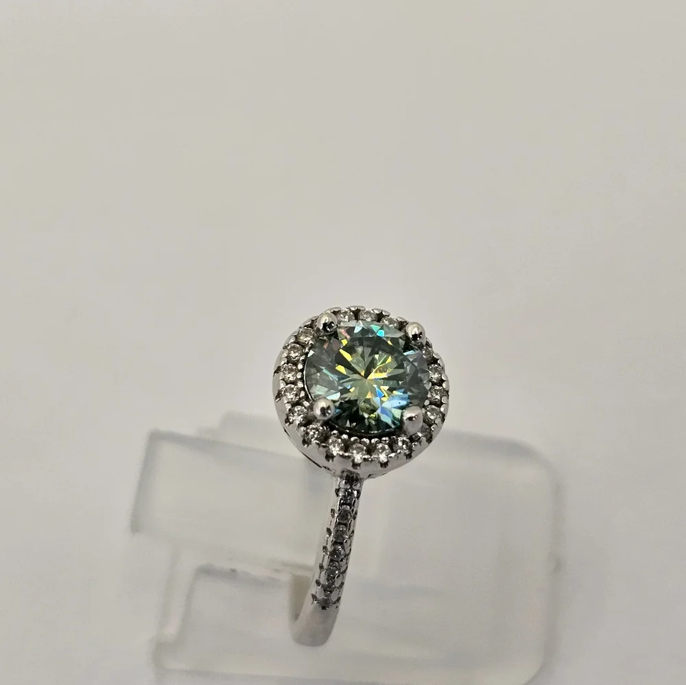 Certified GRA Green Moissanite Ring 18k White Gold over Sterling Silver … - Picture 9 of 14